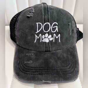 Dog Mom Distressed Black Cap for ponytail